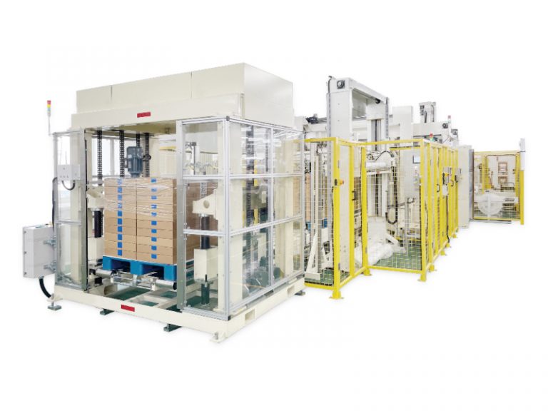 Round battery external packaging and palletizing line